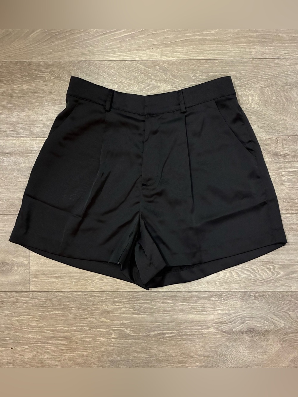 Black High Waisted Pleated Shorts